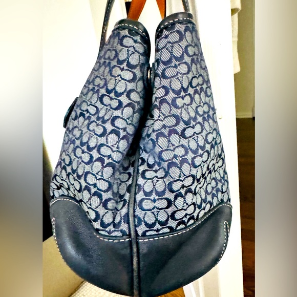 Coach Vintage Rare Mini Signature C Jacquard /Leather Bag in Navy Blue - Picture 5 of 16